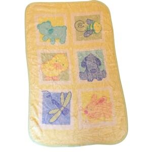 Vintage Tykes Carter's Baby Blanket 30"x45" Yellow Pastel Animal Blocks
